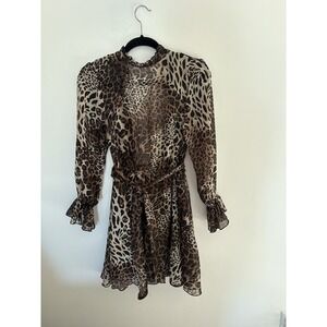 Missguided Leopard Print Open Back Mini Dress Brown Animal Print Sheer Size 2